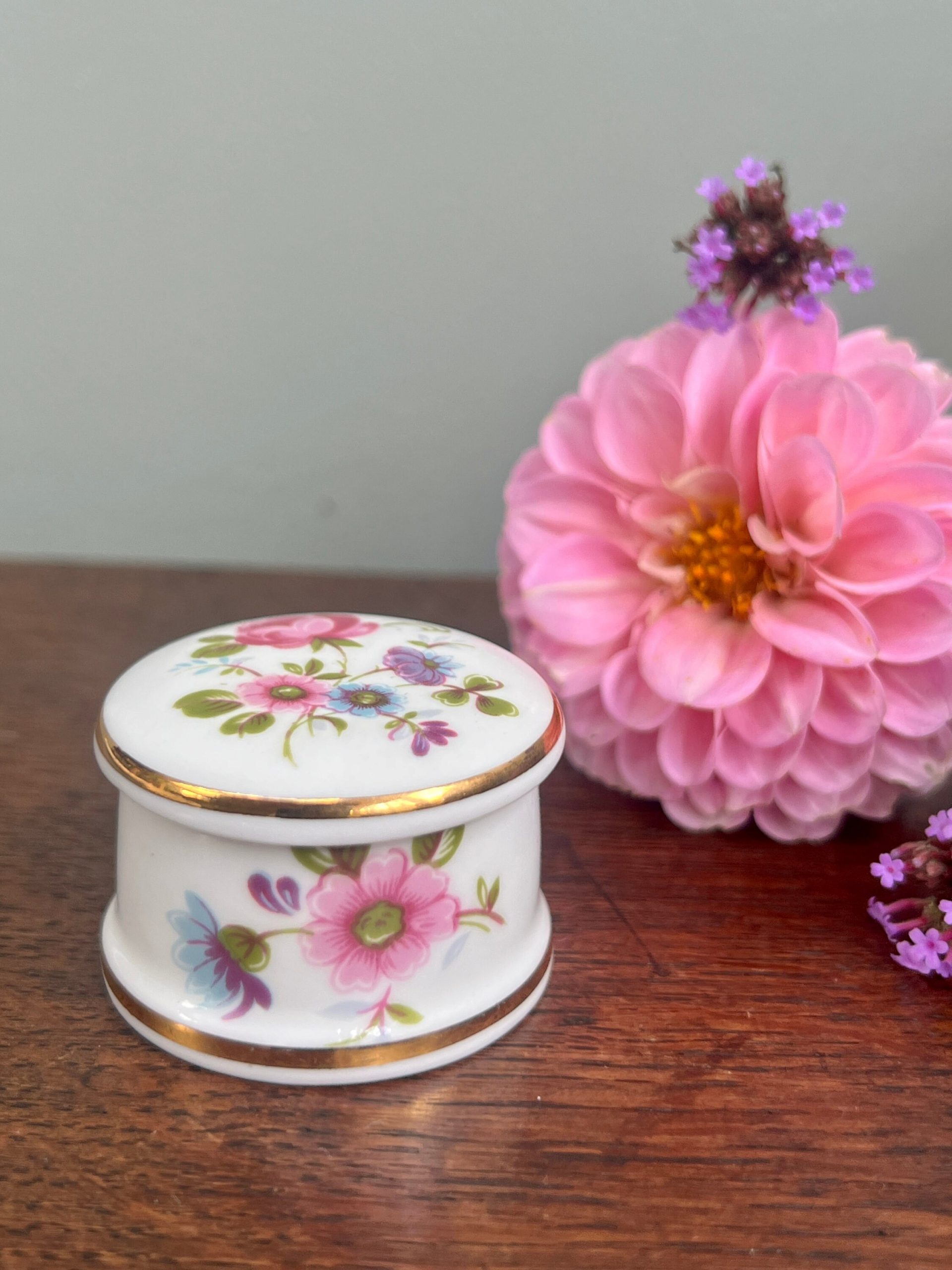 Queensway floral fine bone china pill box with removable lid All The